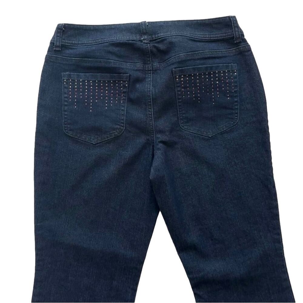 Chico’s Jeans Dark Wash Rhinestone Back Pockets Straight Leg Denim Size 6 Short - Picture 7 of 12
